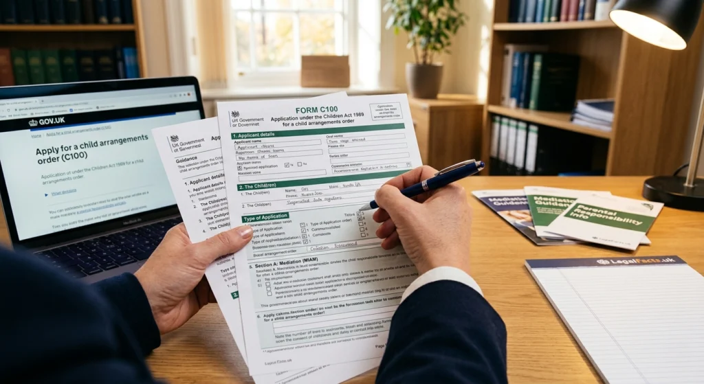 C100 form online application process for UK Child Arrangements Order.