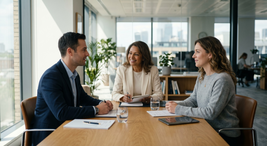 Couple having a peaceful and collaborative family mediation session.