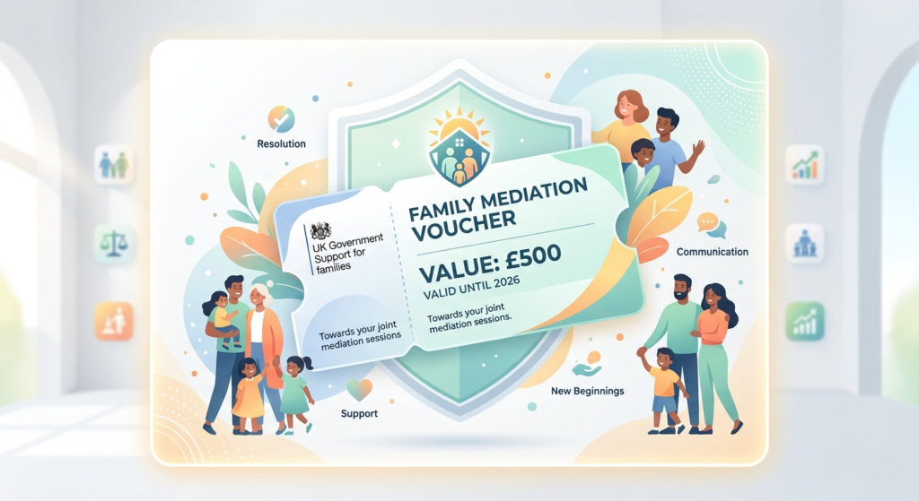 A graphic representation of financial support and the government family mediation voucher scheme available for child arrangement disputes.