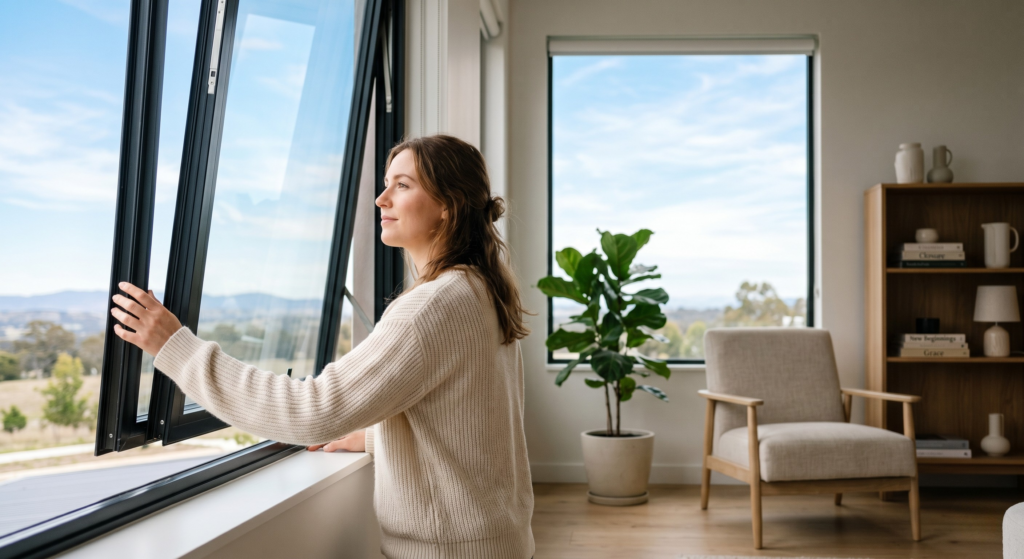 A person looking out of a window signifying a fresh start after divorce.