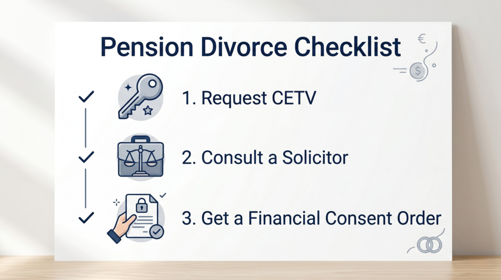 A step-by-step checklist for couples managing pensions during a divorce settlement.
