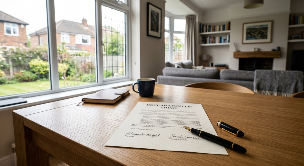 Legal documents and house keys on a table representing property ownership rights for unmarried couples in the UK.