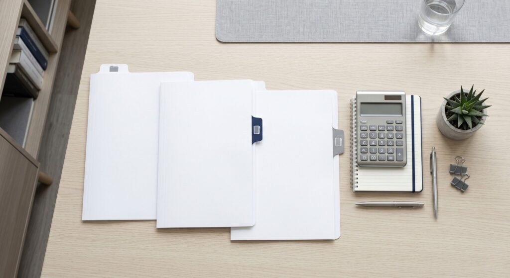 An organized desk setup representing the step-by-step process of the Child Maintenance Service Collect and Pay system in the UK.