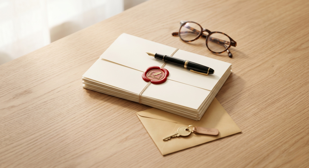 A professional desk with legal documents and house keys representing the probate process in the UK.