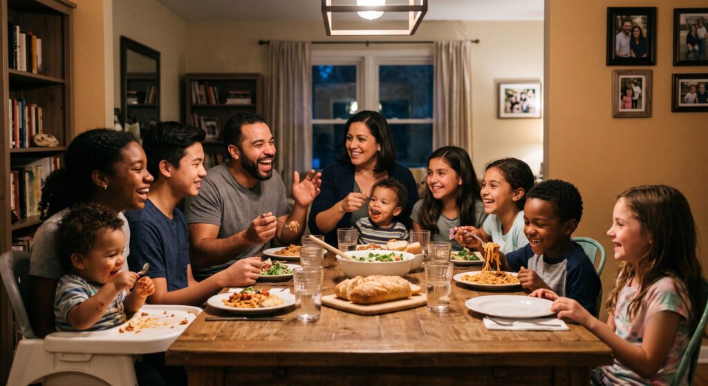 Blended family at home, representing the importance of will planning for second marriages