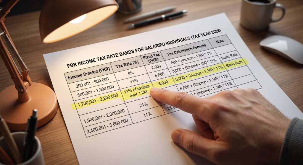UK CMS rate band table showing where the Basic Rate applies