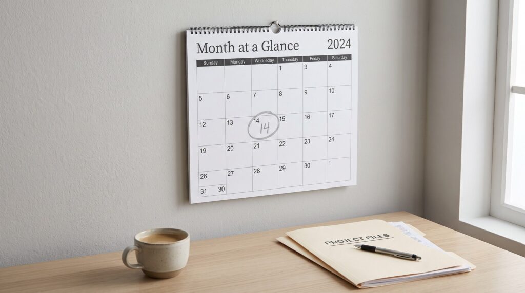 Calendar marking the wait period between conditional and final divorce order in UK
