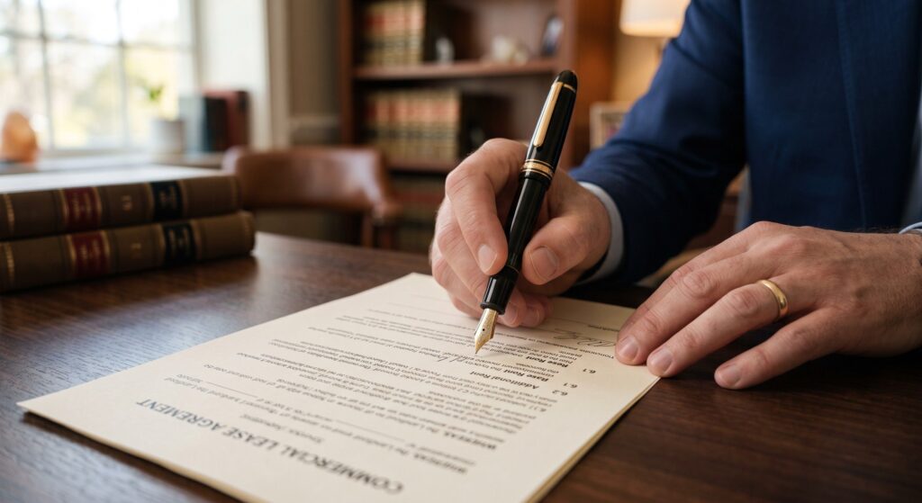 A person pausing to carefully review a legal document before signing, representing common mistakes to avoid during mediation.