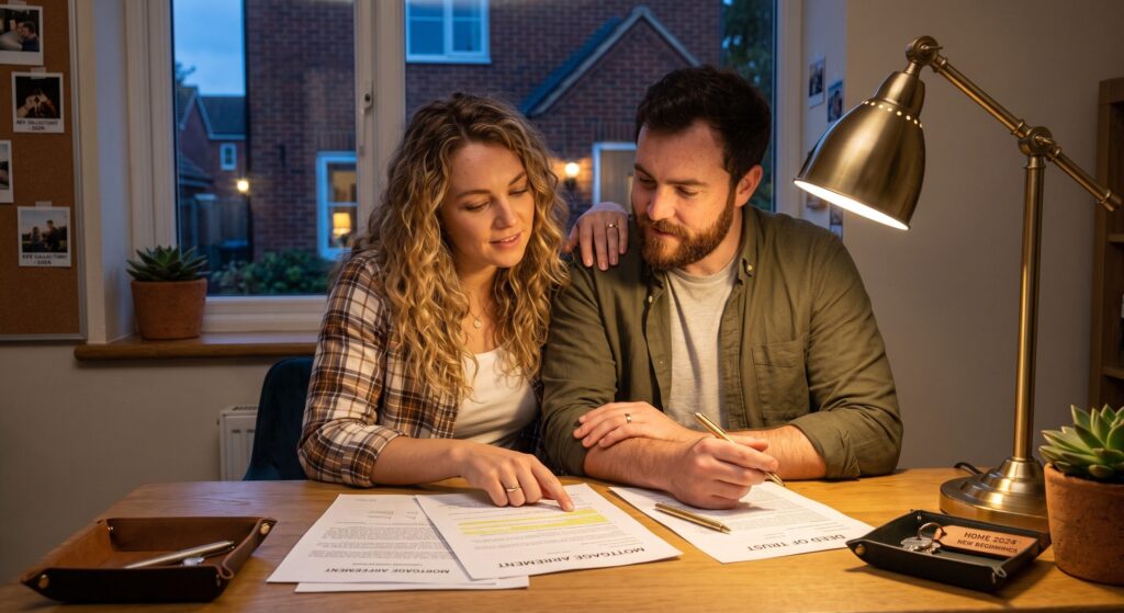 Newlywed couple reviewing their will after marriage in the UK