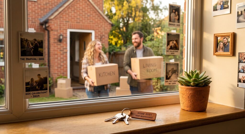 New homeowners moving in, representing a key life stage for writing a will