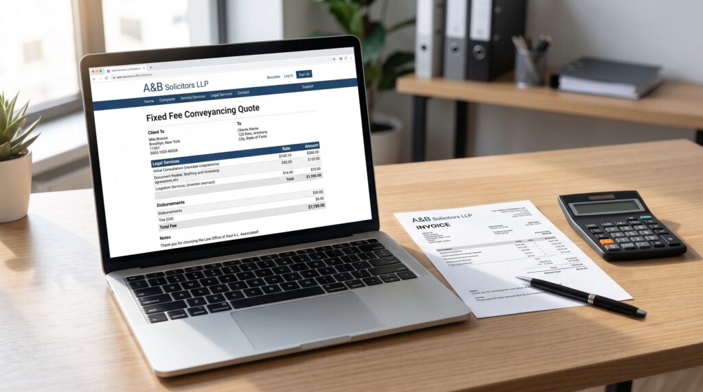 calculator and invoice representing typical solicitor fees for a UK cohabitation agreement