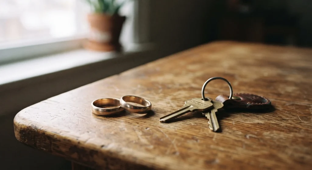 wedding rings and house keys representing the difference between marriage and common law partnership in the UK