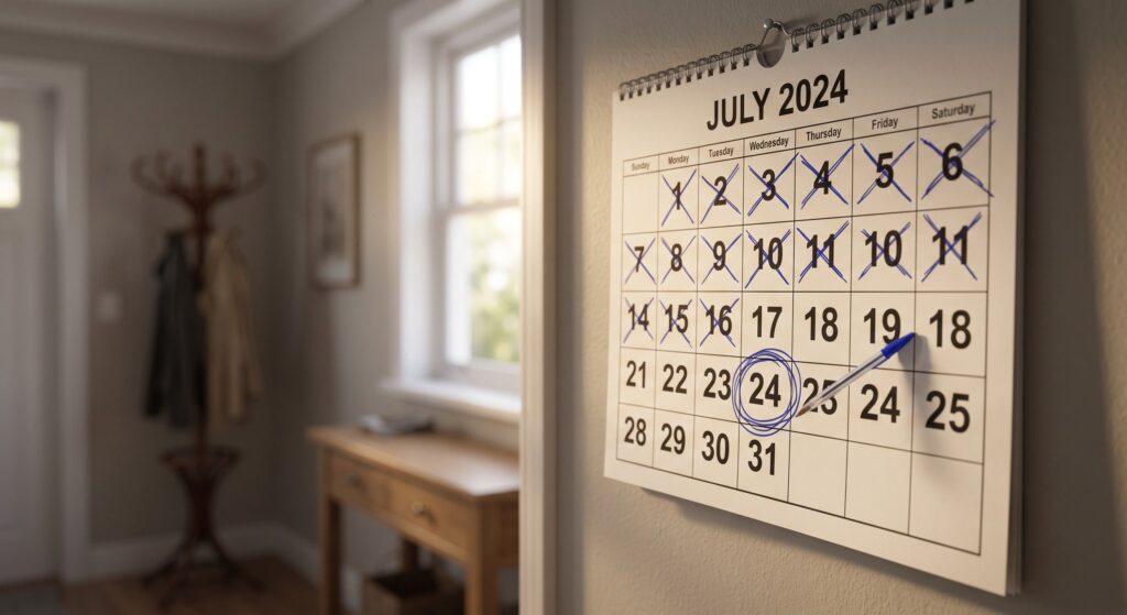 Calendar showing 20-week reflection period during UK divorce process