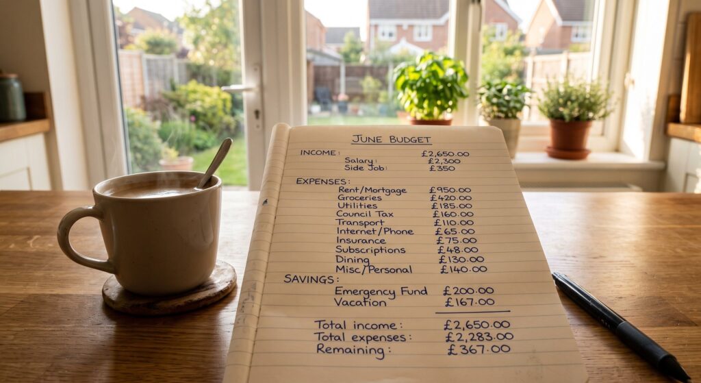 Handwritten checklist of variable divorce costs to calculate UK total