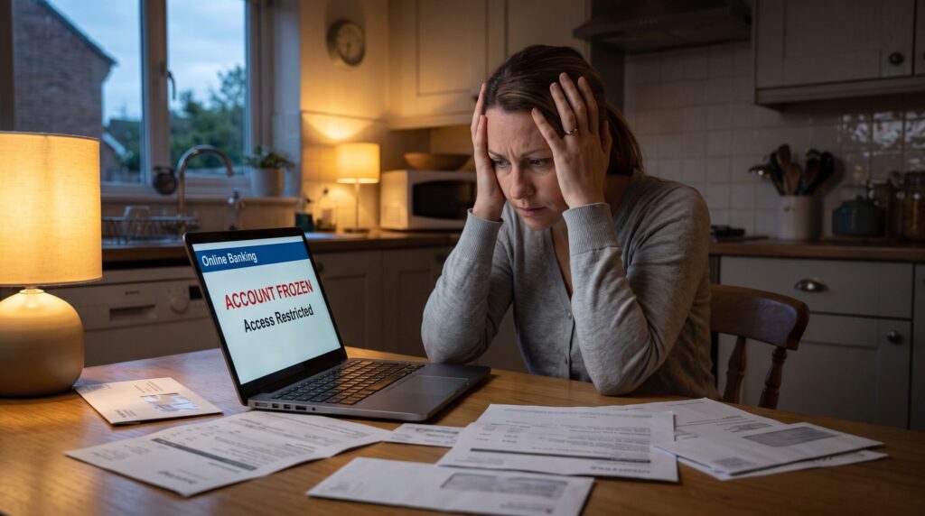 Person dealing with frozen bank account and financial delay after a death with no will