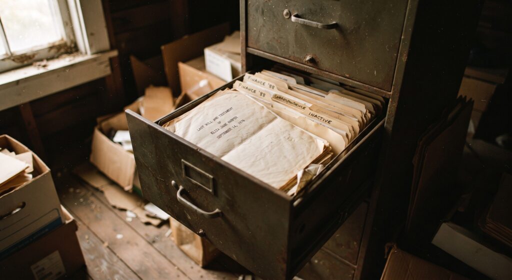 Outdated will document found in a filing cabinet, representing a common estate planning mistake